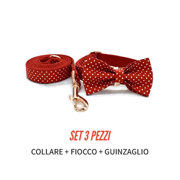 PERSONALIZZABILE - SET COLLARE PER CANI A POIS ROSSO