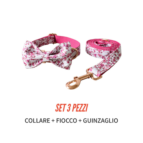 PERSONALIZZABILE - SET COLLARE PER CANI A FIORI ROSA