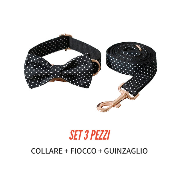 PERSONALIZZABILE - SET COLLARE PER CANI A POIS NERO