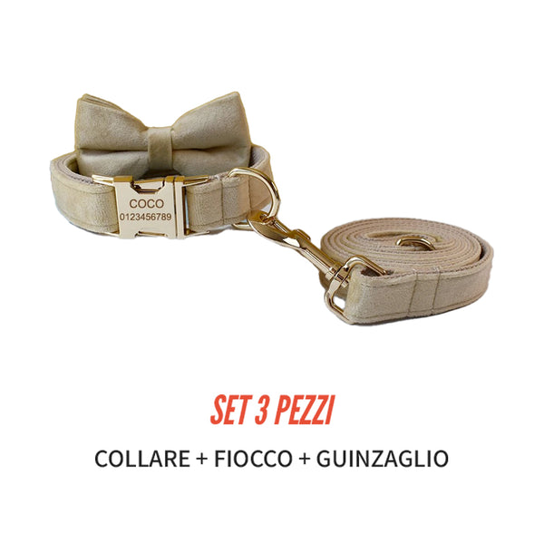 PERSONALIZZABILE - SET COLLARE PER CANI IN VELLUTO GRANO