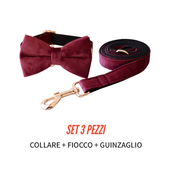 PERSONALIZZABILE - SET COLLARE PER CANI IN VELLUTO PORPORA