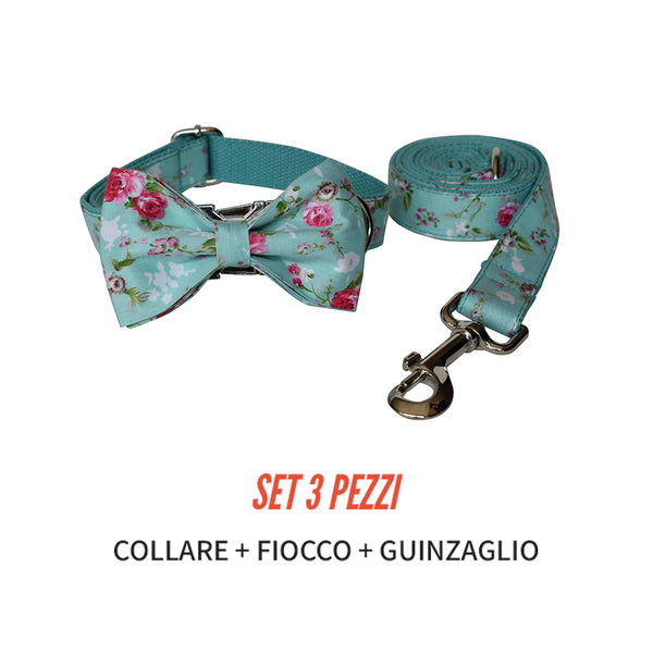 PERSONALIZZABILE - SET COLLARE PER CANI A FIORI AZZURRO