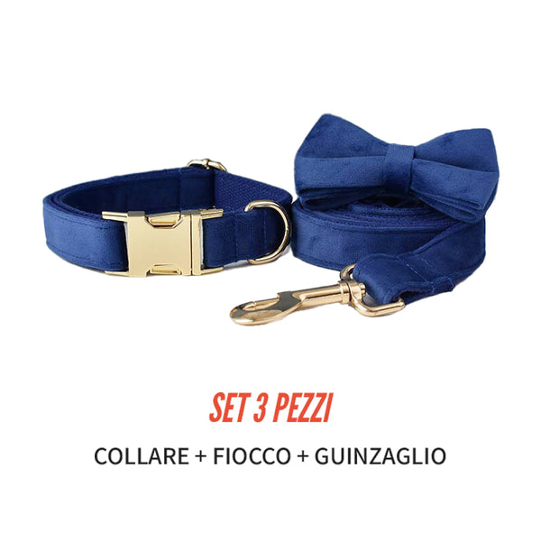 PERSONALIZZABILE - SET COLLARE PER CANI IN VELLUTO BLU