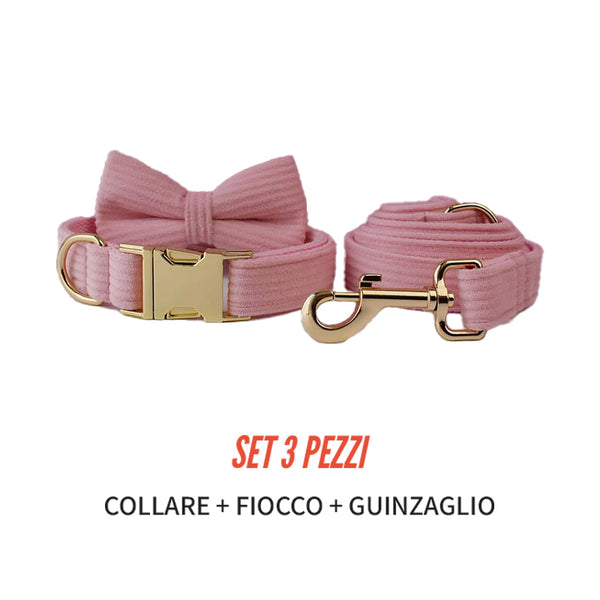 PERSONALIZZABILE - SET COLLARE PER CANI IN VELLUTO ROSA CONFETTO A COSTE