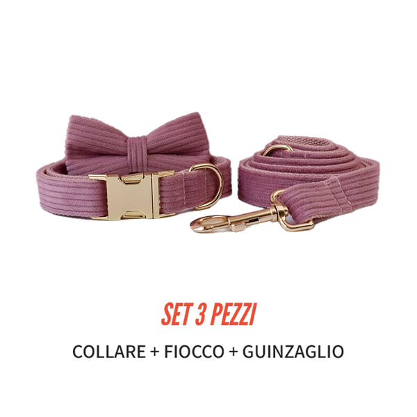 PERSONALIZZABILE - SET COLLARE PER CANI IN VELLUTO CAMELIA A COSTE