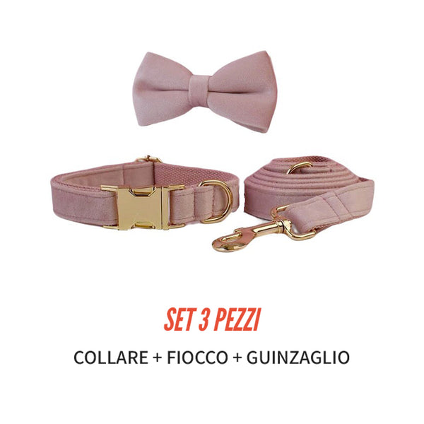 PERSONALIZZABILE - SET COLLARE PER CANI IN VELLUTO ROSA DALIA