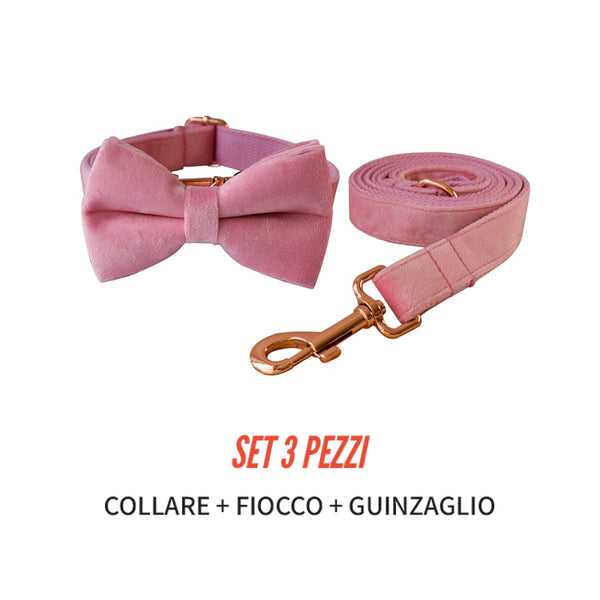 PERSONALIZZABILE - SET COLLARE PER CANI IN VELLUTO ROSA