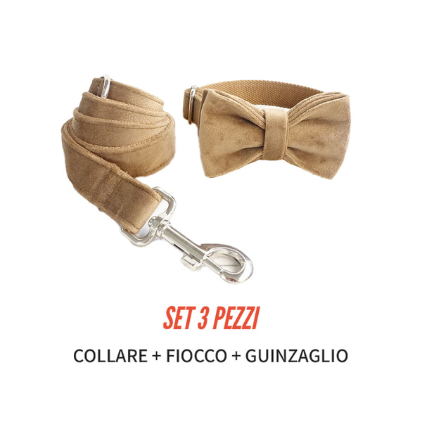PERSONALIZZABILE - SET COLLARE PER CANI IN VELLUTO BEIGE