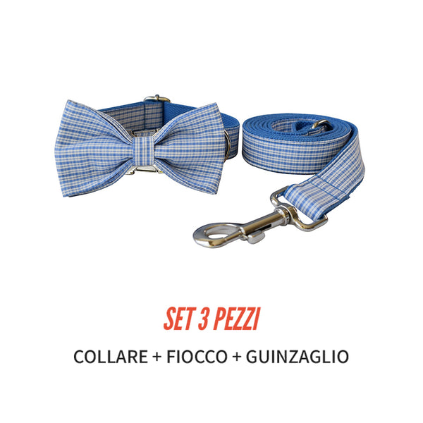 PERSONALIZZABILE - SET COLLARE PER CANI A QUADRETTI CELESTE