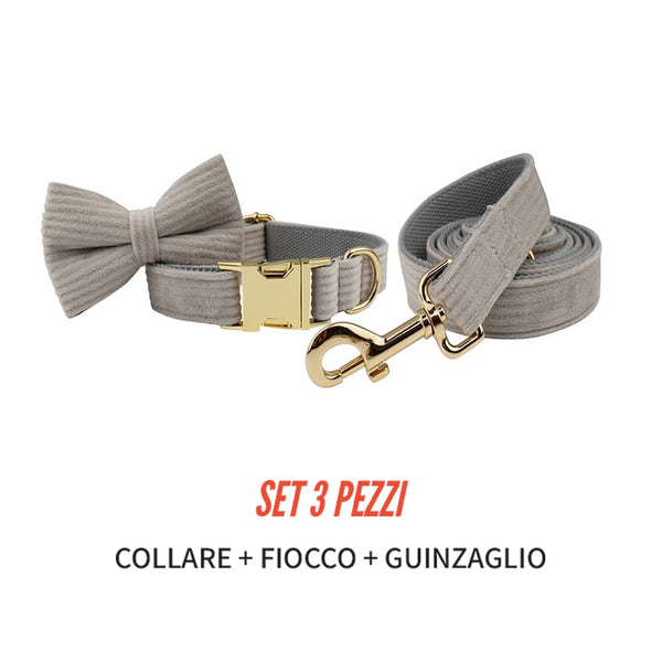 PERSONALIZZABILE - SET COLLARE PER CANI IN VELLUTO GRIGIO A COSTE