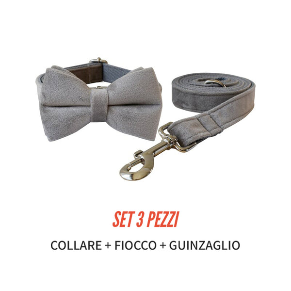 PERSONALIZZABILE - SET COLLARE PER CANI IN VELLUTO GRIGIO