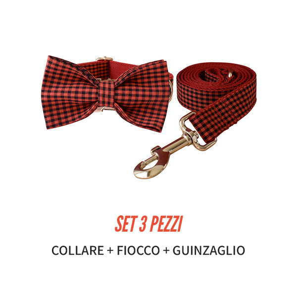 PERSONALIZZABILE - SET COLLARE PER CANI A QUADRETTI ROSSO