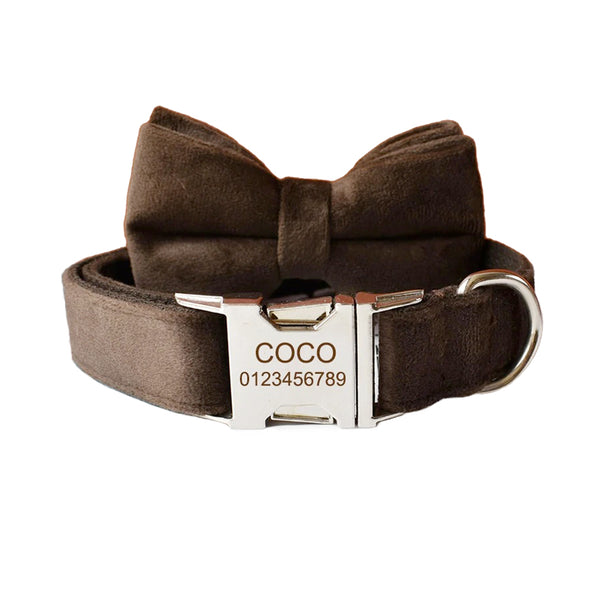 PERSONALIZZABILE - SET COLLARE PER CANI IN VELLUTO CIOCCOLATO