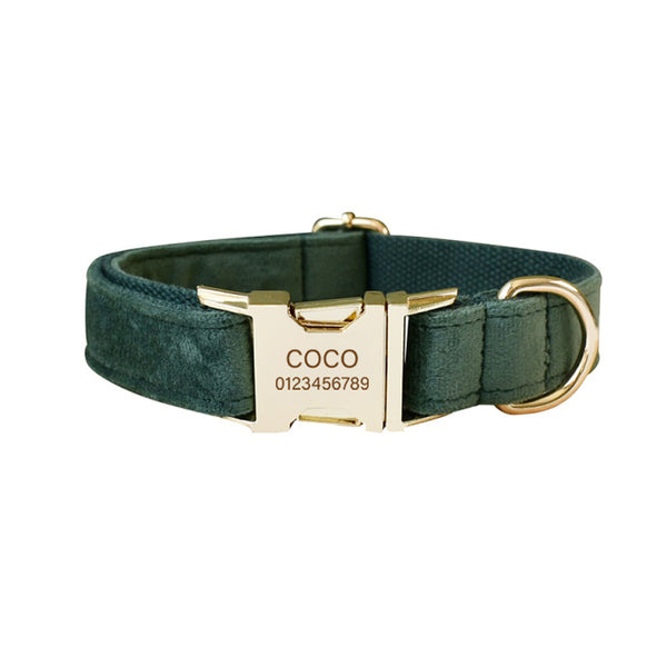 PERSONALIZZABILE - SET COLLARE PER CANI IN VELLUTO VERDE