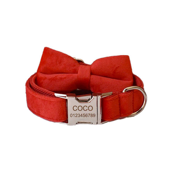 PERSONALIZZABILE - SET COLLARE PER CANI IN VELLUTO ROSSO