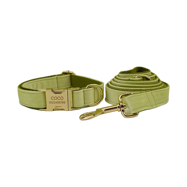 PERSONALIZZABILE - SET COLLARE PER CANI IN VELLUTO PISTACCHIO