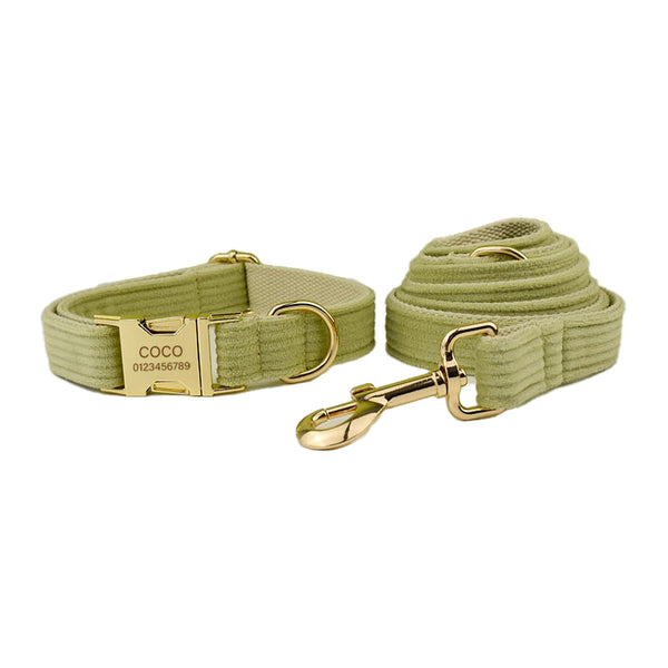 PERSONALIZZABILE - SET COLLARE PER CANI IN VELLUTO PISTACCHIO A COSTE