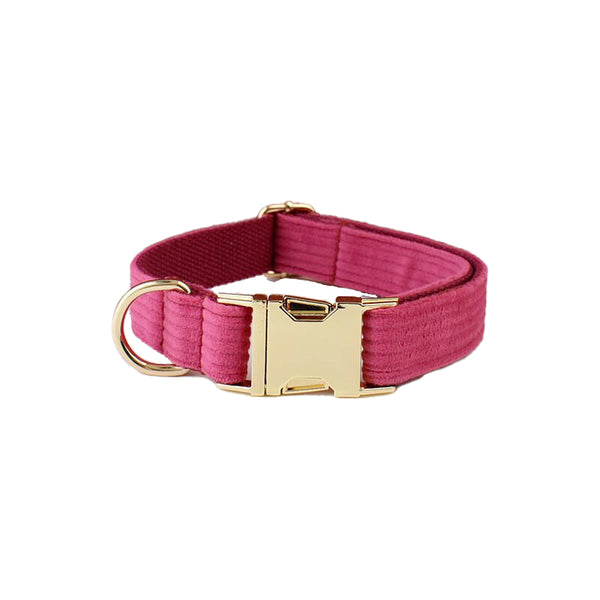 PERSONALIZZABILE - SET COLLARE PER CANI IN VELLUTO ROSA FRAGOLA A COSTE