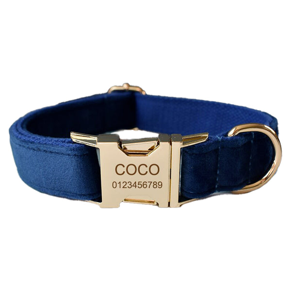 PERSONALIZZABILE - SET COLLARE PER CANI IN VELLUTO BLU