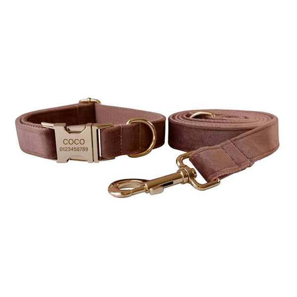 PERSONALIZZABILE - SET COLLARE PER CANI IN VELLUTO NOCCIOLA