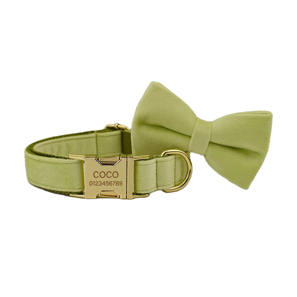 PERSONALIZZABILE - SET COLLARE PER CANI IN VELLUTO PISTACCHIO
