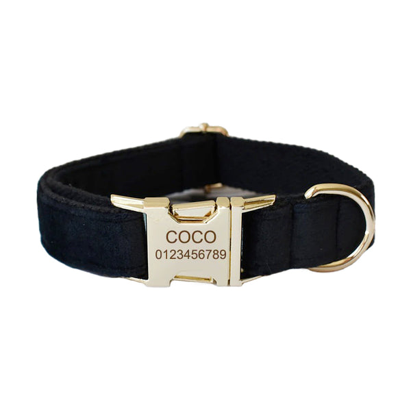 PERSONALIZZABILE - SET COLLARE PER CANI IN VELLUTO NERO
