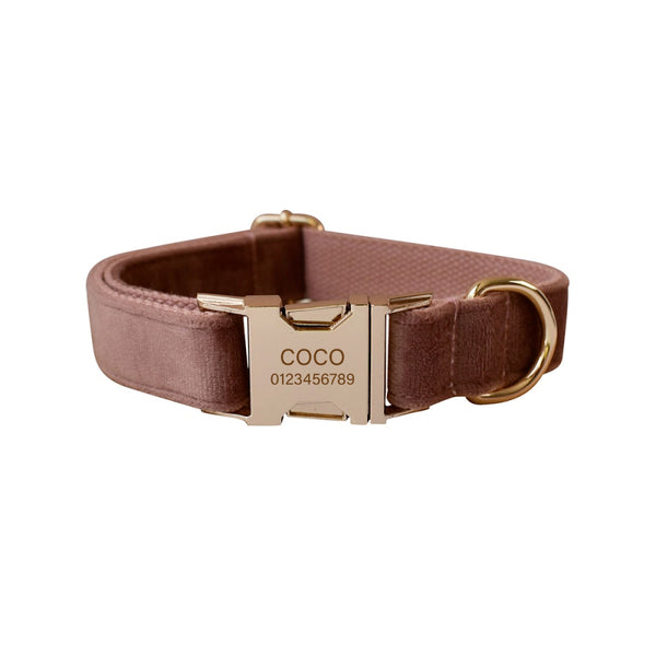 PERSONALIZZABILE - SET COLLARE PER CANI IN VELLUTO NOCCIOLA