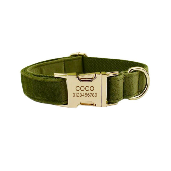 PERSONALIZZABILE - SET COLLARE PER CANI IN VELLUTO VERDE MILITARE