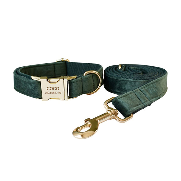 PERSONALIZZABILE - SET COLLARE PER CANI IN VELLUTO VERDE