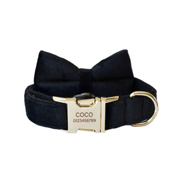 PERSONALIZZABILE - SET COLLARE PER CANI IN VELLUTO NERO