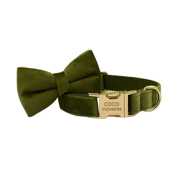 PERSONALIZZABILE - SET COLLARE PER CANI IN VELLUTO VERDE MILITARE