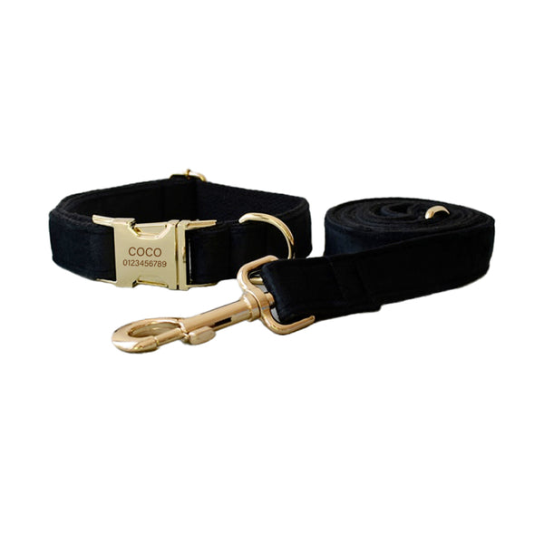 PERSONALIZZABILE - SET COLLARE PER CANI IN VELLUTO NERO