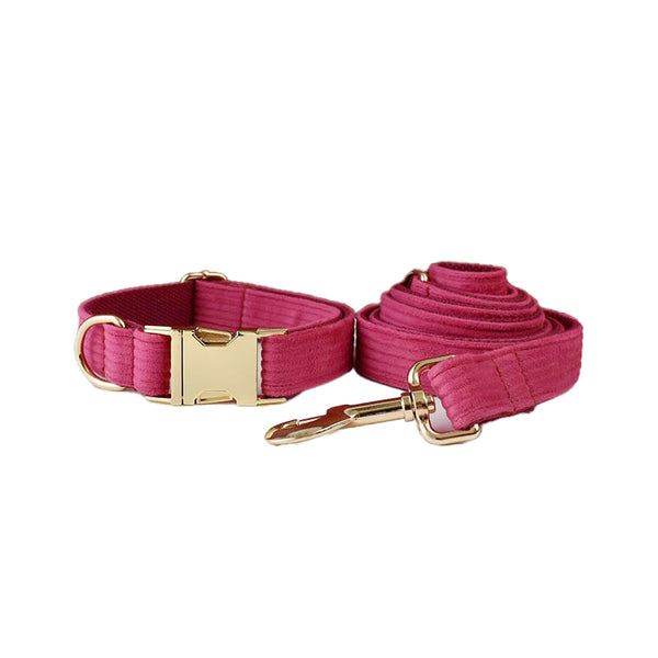 PERSONALIZZABILE - SET COLLARE PER CANI IN VELLUTO ROSA FRAGOLA A COSTE