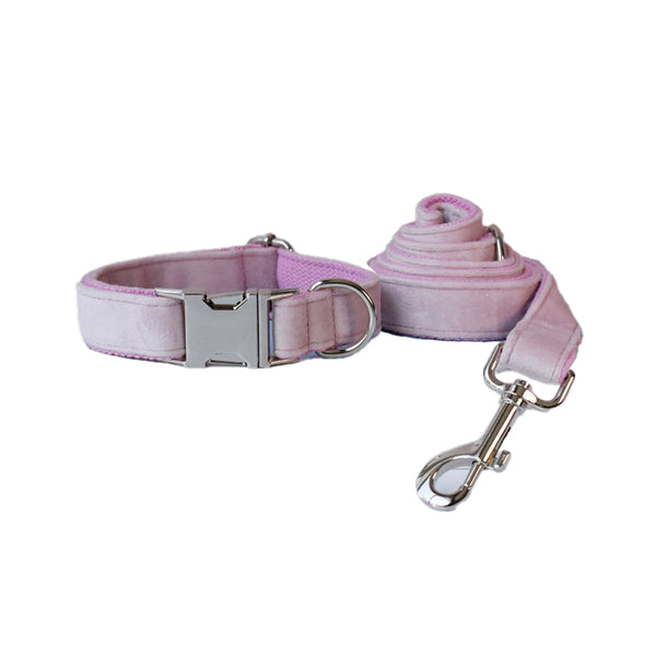 PERSONALIZZABILE - SET COLLARE PER CANI IN VELLUTO ROSA TENUE