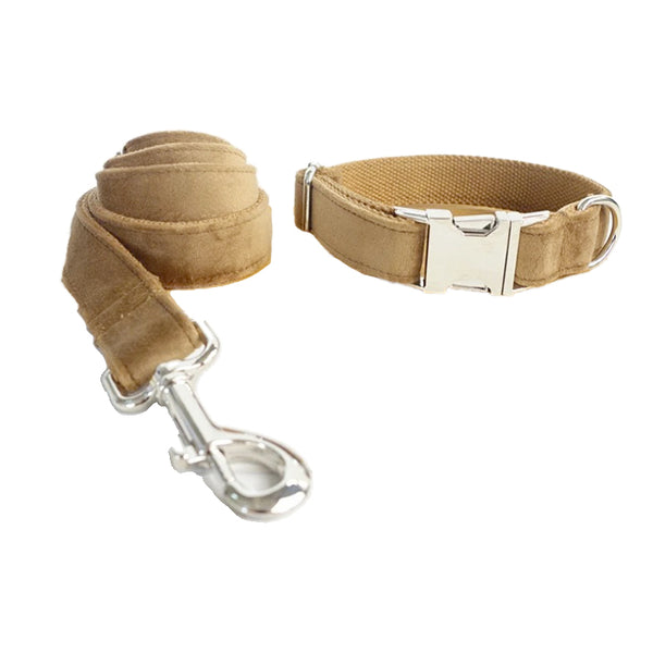PERSONALIZZABILE - SET COLLARE PER CANI IN VELLUTO BEIGE
