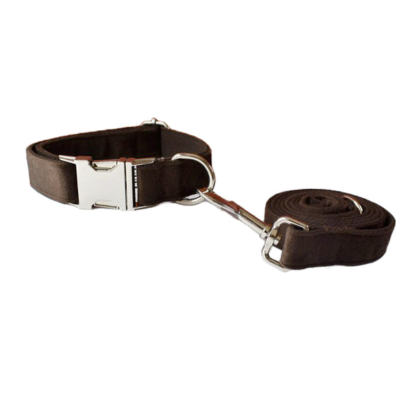 PERSONALIZZABILE - SET COLLARE PER CANI IN VELLUTO CIOCCOLATO