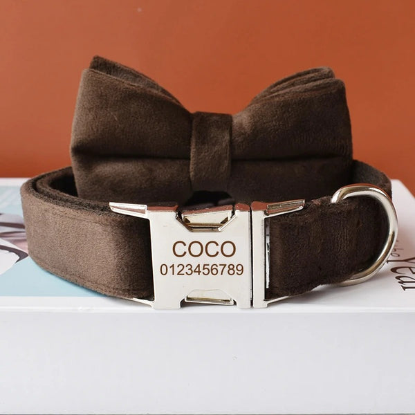 PERSONALIZZABILE - SET COLLARE PER CANI IN VELLUTO CIOCCOLATO