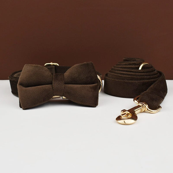 PERSONALIZZABILE - SET PETTORINA PER CANI IN VELLUTO CIOCCOLATO