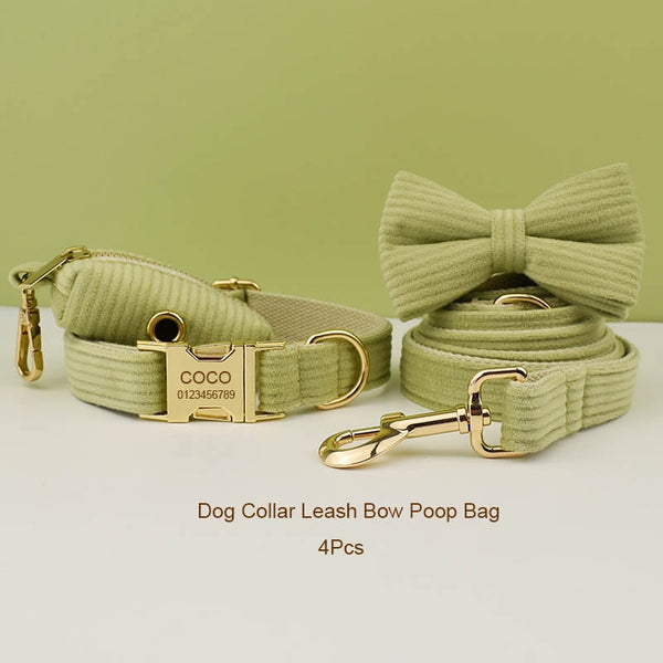 PERSONALIZZABILE - SET COLLARE PER CANI IN VELLUTO PISTACCHIO A COSTE