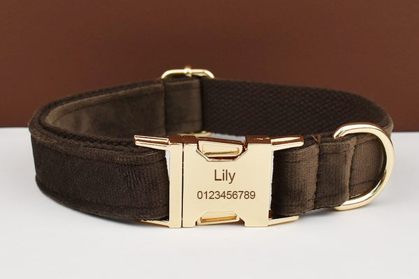 PERSONALIZZABILE - SET PETTORINA PER CANI IN VELLUTO CIOCCOLATO
