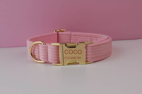 PERSONALIZZABILE - SET COLLARE PER CANI IN VELLUTO ROSA CONFETTO A COSTE