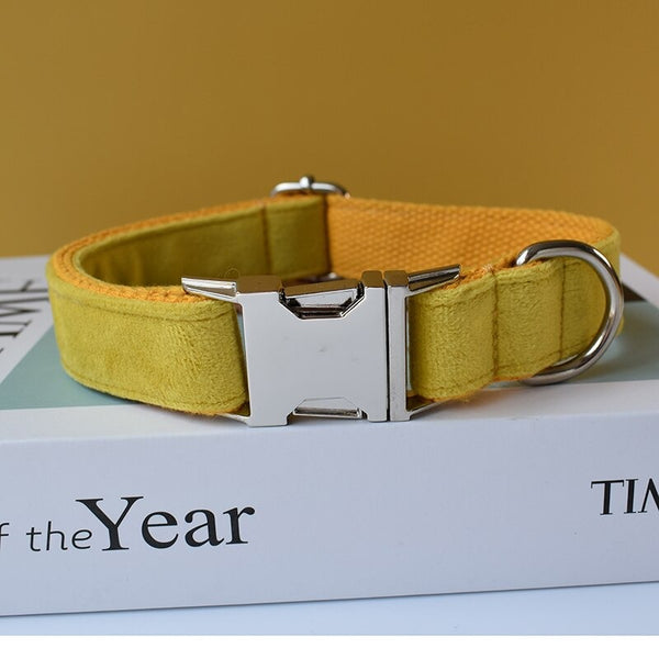 PERSONALIZZABILE - SET COLLARE PER CANI IN VELLUTO GIALLO