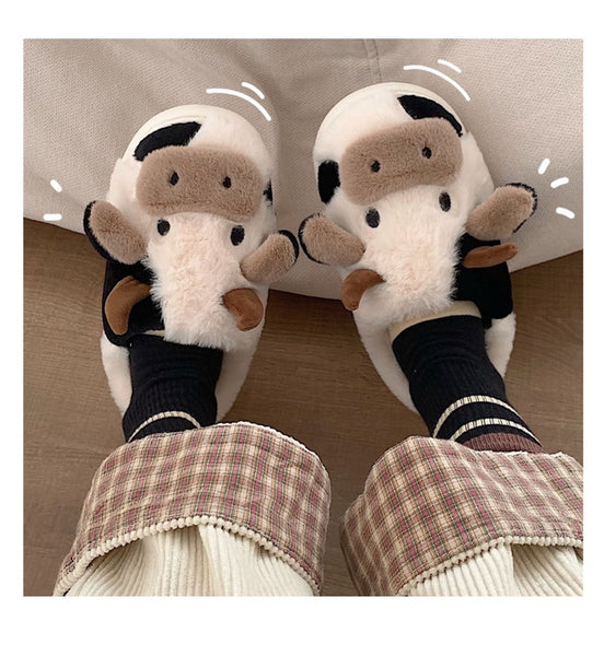 FURRY COW SLIPPERS