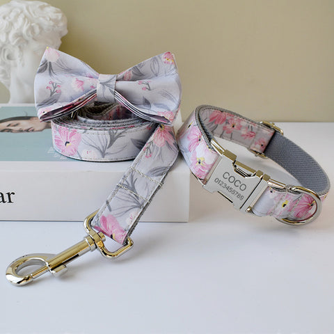 PERSONALIZZABILE - SET COLLARE PER CANI A FIORI GRIGIO