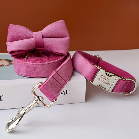 PERSONALIZZABILE - SET COLLARE PER CANI IN VELLUTO PEONIA