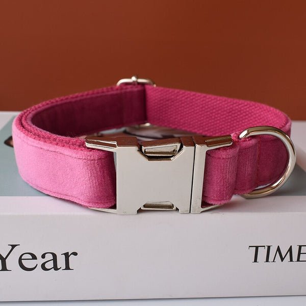 PERSONALIZZABILE - SET COLLARE PER CANI IN VELLUTO PEONIA