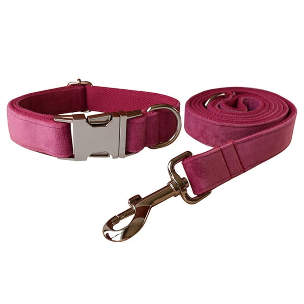 PERSONALIZZABILE - SET COLLARE PER CANI IN VELLUTO PEONIA