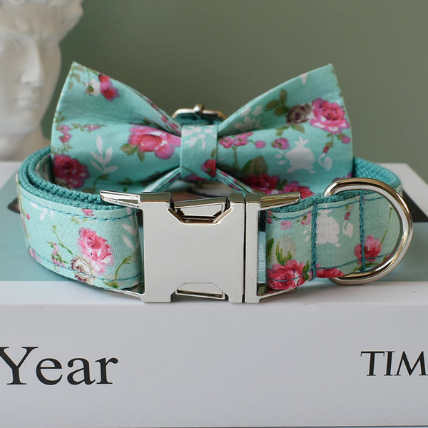 PERSONALIZZABILE - SET COLLARE PER CANI A FIORI AZZURRO