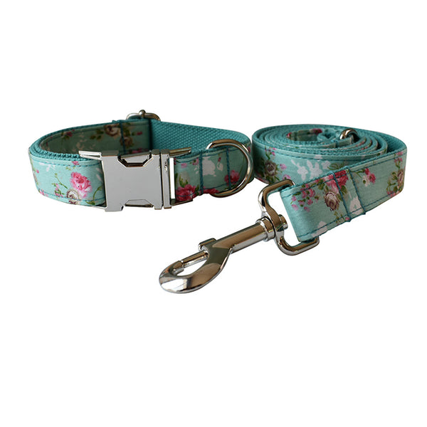 PERSONALIZZABILE - SET COLLARE PER CANI A FIORI AZZURRO
