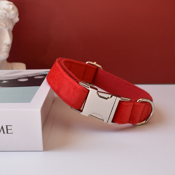 PERSONALIZZABILE - SET COLLARE PER CANI IN VELLUTO ROSSO